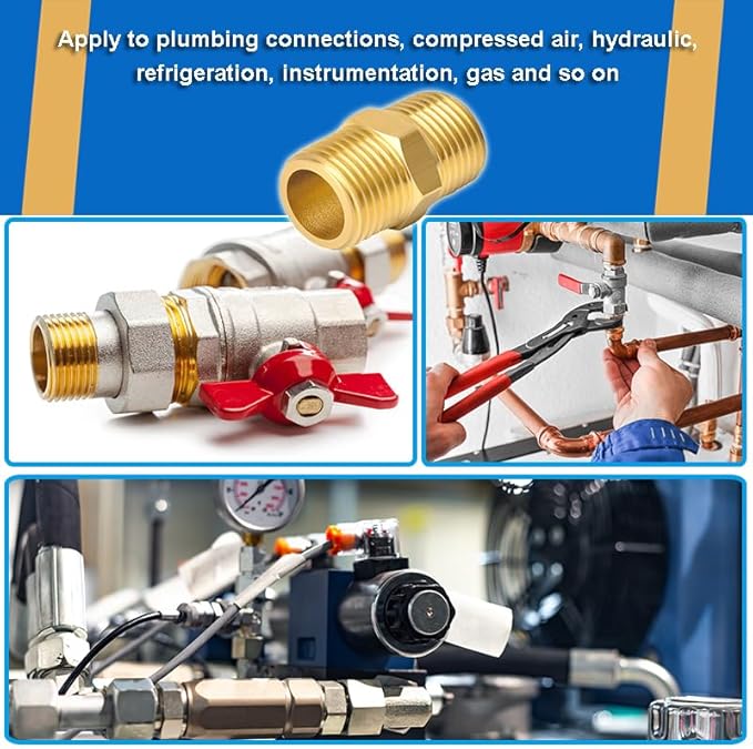 4PCS Hex Nipple 3/4"NPT x 3/4" NPT Male Solid Brass Pipe Fitting, 3/4 inch Brass nipple Male Threaded Pipe Adapter Fittings Equal Nipples Connectors Couplings