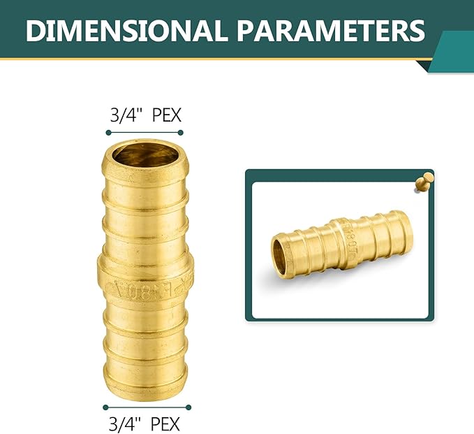 30-Pack PEX Fittings Niikappu 3/4"x3/4" Pex Straight Coupling, Brass Crimp Pipe Fittings for PEX Pipes, ASTM F1807