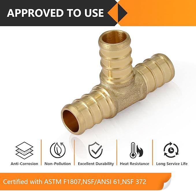 HeSun 40-Pack PEX Fittings, 1/2"x1/2"x1/2" Pex Tee, Brass Crimp Fitting for Pex Pipes, ASTM F1807