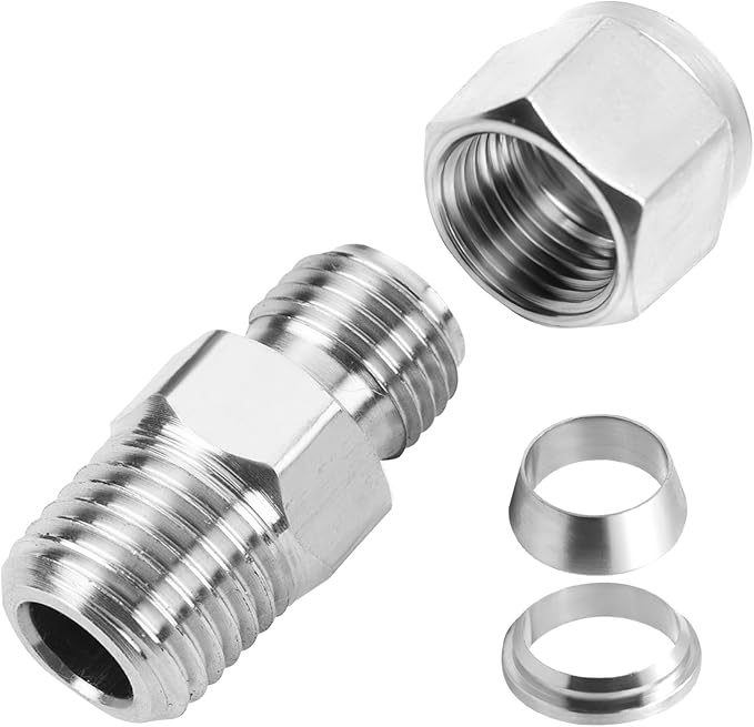 Yoebor Stainless Steel 304 Compression Tube Fitting Straight Adapter Connector with Double Ferrules 1" OD x 3/4" NPT Male,Pack of 2