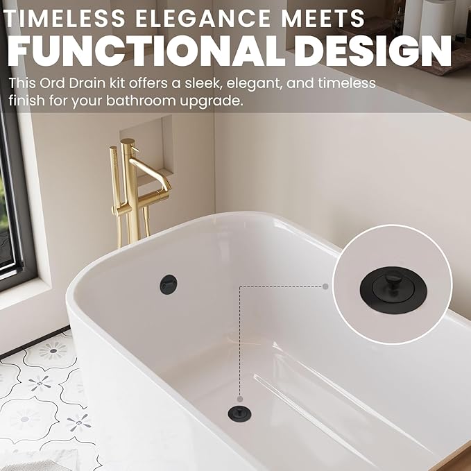 Oil Rubbed Bronze Bathtub Drain Kit - Lift and Turn - Replacement Kit for Bathtub, Overflow Plate and Screws Included, Universal Fit 1-3/8" and 1-1/2"- Brass Construction - Easy Install
