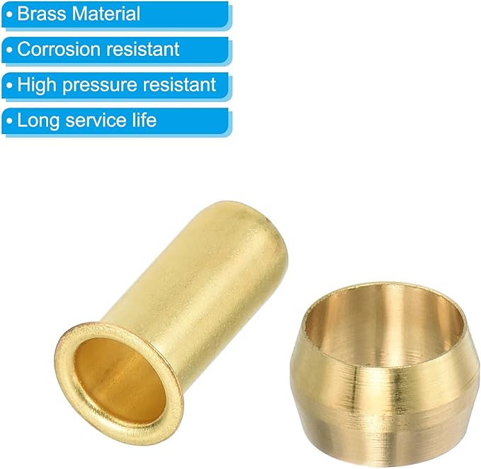 PATIKIL 5/16" Tube ID Compression Assortment Kit, 25 Set Brass Compression Sleeve Ferrule & Insert for Water Oil Air Pipe