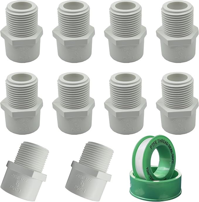 10Pcs 1/2 inch NPT Male Thread PVC Pipe Fitting Adapter Connector(Socket x NPT Male), Pipe Connectors, 1/2 inch Pipe Fitting, Pipe Coupling for Plumbing Water Line, Schedule 40, White