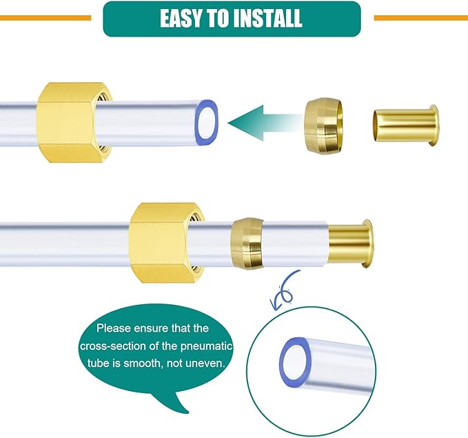 280PCS Brass Compression Insert，for Tube OD 1/8" 3/16" 1/4" 5/16'' 3/8" 1/2", Insert Tube Compression Sleeve Fitting Assortment Kit