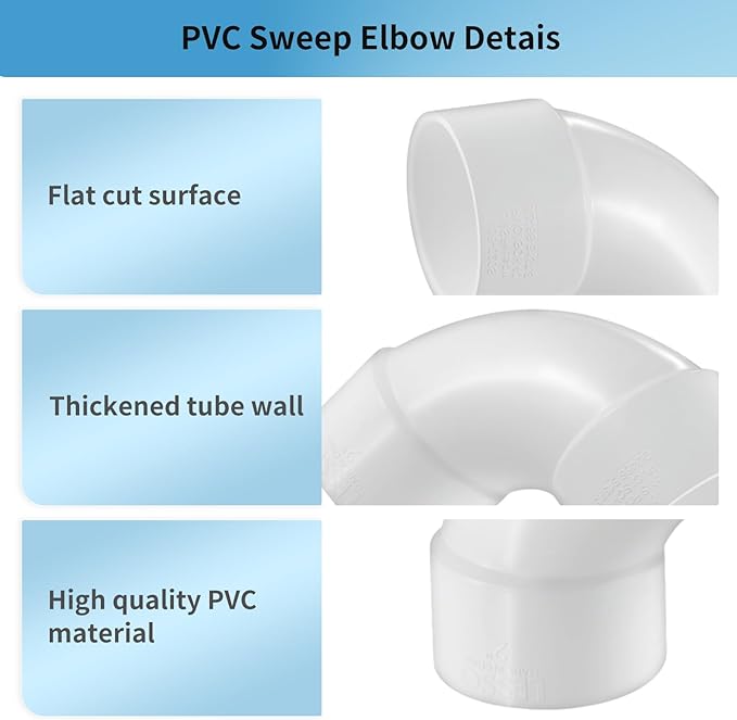 2 Pack PVC Pipe Fitting 2 Inch - 90° Sweep Elbow - LESSO 2" (SOC × SOC) High-Flow Capacity Plumbing Pool Systems, SCH 40