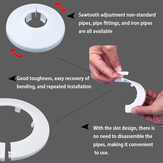 16mm Pipe Cover Decoration; Fit 0.63" Outer Diameter Pipe/Hole; White PP Plastic Escutcheon Collar; Snap-on Water Escutcheon Plate for Bathroom Kitchen Wall Tube Decor 2 Pcs