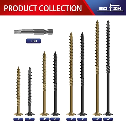 #14 x 5 Inch Lag Screws (228Pcs) 8lb. Structural Wood Screw, Black, Carbon Steel, Washer Head, Rust Resistant epoxy Coated, T30 Star Bit