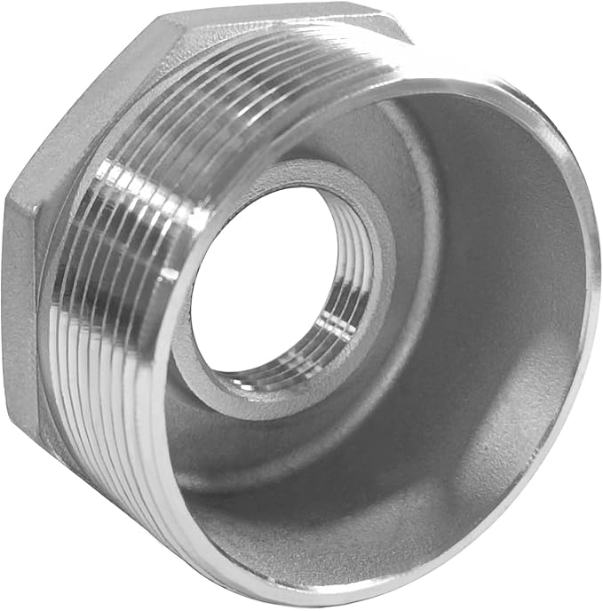 Stainless Steel 2" Male NPT to 1-1/4" Female NPT Reducer Hex Bushing Pipe Fitting Adapter (pack of 1)