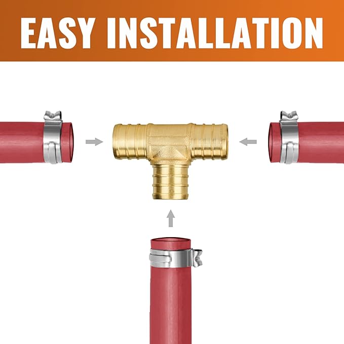 SUNGATOR 6-Pack 3/4" Pex Tee, No Lead Brass, 3/4 Inch Pex Fittings