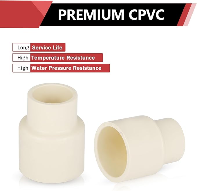 (30 Pieces) EFIELD 3/4" x 1/2" CPVC Pipe Fittings, Slip x Slip (Socket) Coupling, For Hot and Cold Water Plumbing,(CPVC028-10-30PCS)