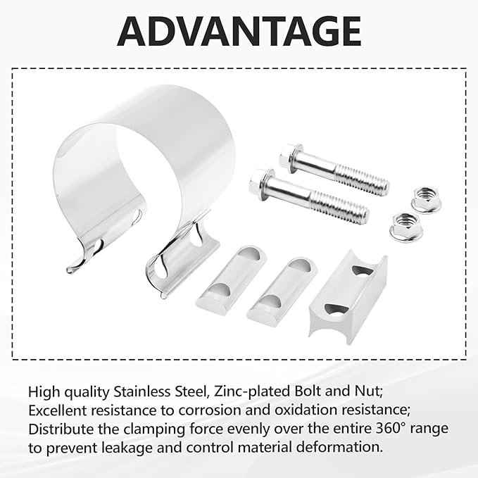 3'' Inch Exhaust Clamp,3 Inch Butt Joint Exhaust Seal Band Clamp Sleeve Coupler Universal For Exhaust System 2PCS Polished T304 Stainless Steel