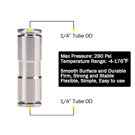 Beduan Push to Connect Fitting, 1/4" Tube OD 304 Stainless Steel Straight Quick Adapter Union Splicer Joiner Mender