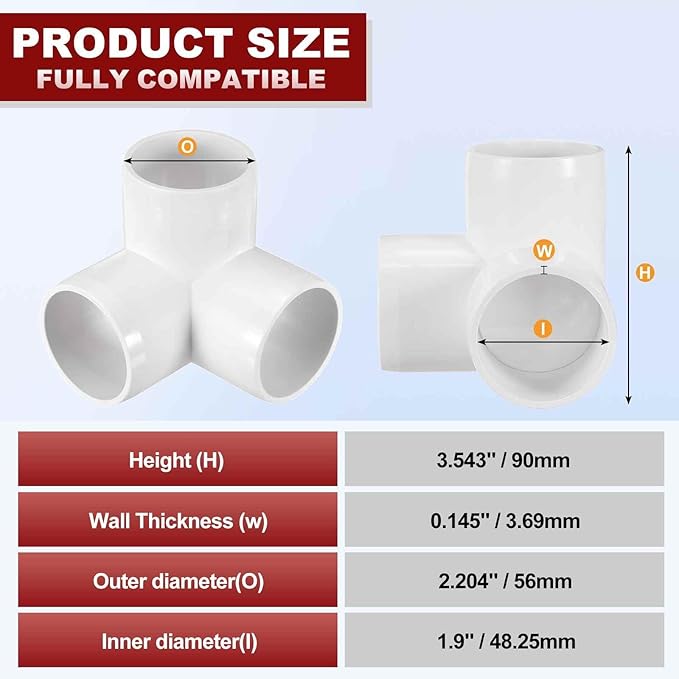 4Pcs 1 1/2" Elbow PVC Fitting, SCH40 3-Way Tee Furniture Grade PVC Pipe Fitting, DIY Corner Elbow Connector for Building Furniture, Greenhouse Frame Connection, Socket x Socket