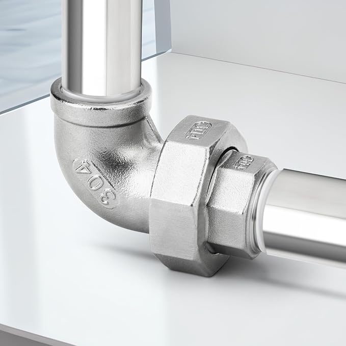 TAISHER 2PCS 304 Stainless Steel 90 Degree Elbow Union，3/8" NPT Female x 3/8" NPT Male Cast Pipe Fitting