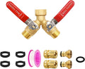 Hose Splitter 2 Way Heavy Duty Brass Garden Hose Splitter Full Flow Water Y Valve Faucet Splitter Connector with Shutoff 3/4 Inch GHT Thread & Quick Connect Hose Fittings
