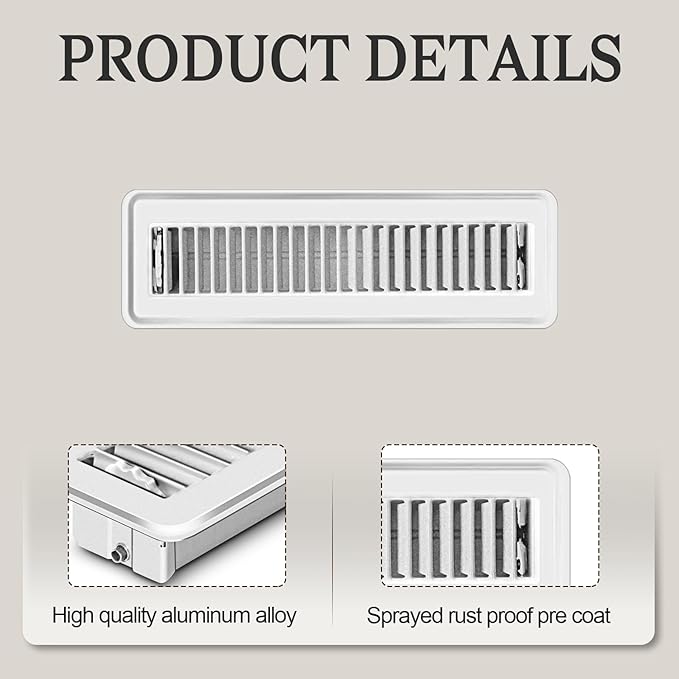 2 PCS Floor Vents Floor Registers 2x10 inch, Heavy Duty Metal Heat Air Vent Covers 2 X 10 with Rust Proof Finish for Home Office Wall Floor Registers Grilles & Vents (2, White, 2x10 Inches)