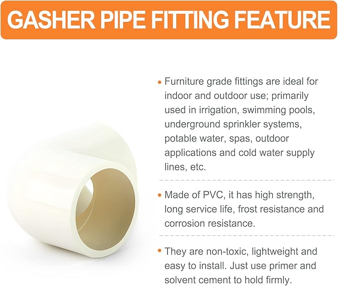 GASHER 2PCS PVC Pipe Fitting 3" PVC 90 Degree Elbow, Furniture Grade Pipe Socket Fittings, For Home or Industrial