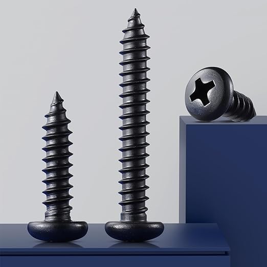 #8 x 5/8 Inch Pan Head Wood Screws, Phillips Drive, Black Oxide Stainless Steel 304 (18-8), Self Tapping for Wood, Sheet Metal Screws, 100 Pack