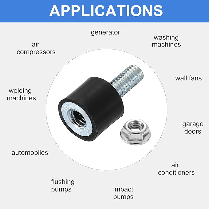 uxcell M4 Rubber Mounts, 4Pcs 9x8mm(DxH) Rubber Cylindrical Anti Vibration Isolator Shock Absorber with Lock Nut for Car Bobbin Generator Air Compressors