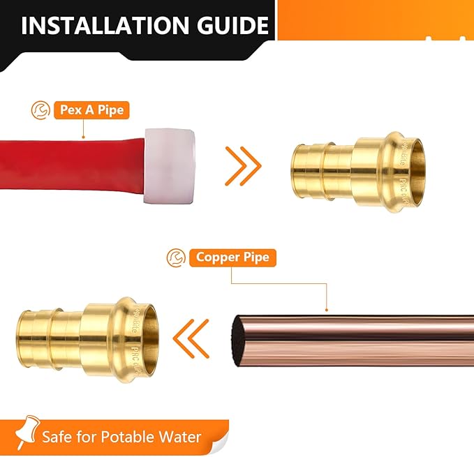 30-Pack HeSun Copper Press Fitting Adapter, 3/4" PRESS X 1" PEX-A Expansion F1960 Coupling, LF Brass