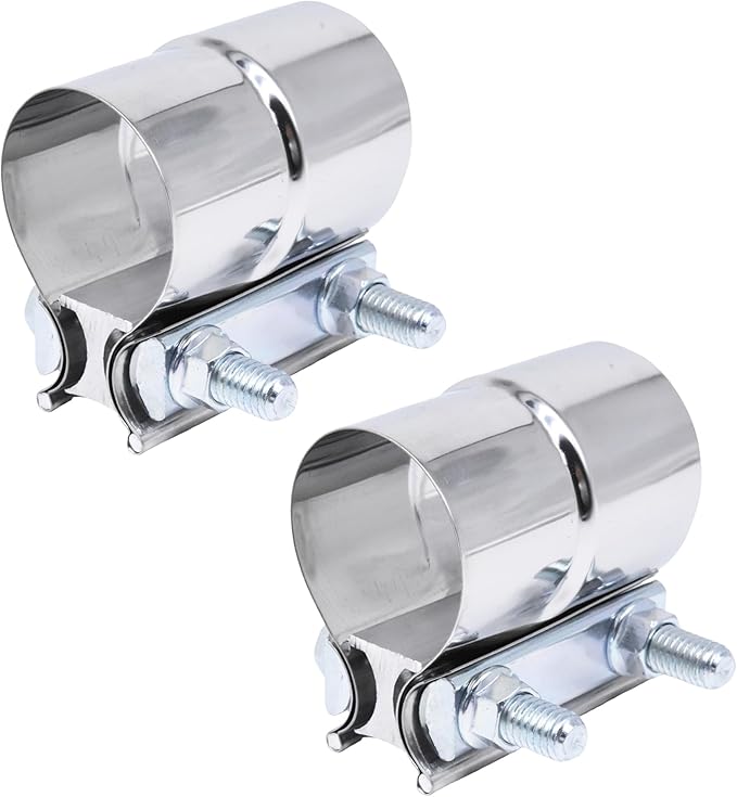 Exhaust Pipe Clamp 2.0 Inch Butt Joint Exhaust Clamp for 2" ID to 2" OD Pipe with Seal Band Clamp Sleeve 3 Inch Width 304 Stainless Steel (2PCS)