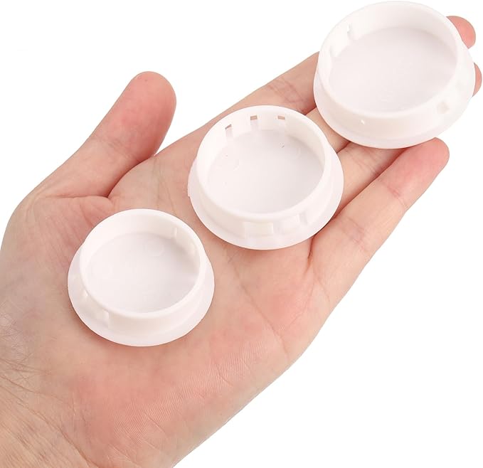uxcell 1-1/2" Plastic Hole Plugs, 16Pcs Flush Type Panel Round Snap in Fastener Knockout Locking Plugs for Furniture Insert End Caps Panels, White