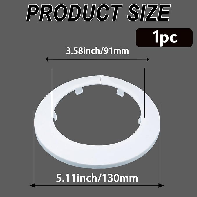 90mm Pipe Cover Decoration; Fit 3.54" Outer Diameter Pipe/Hole; White PP Plastic Escutcheon Collar; Snap-on Water Escutcheon Plate for Bathroom Kitchen Wall Tube Decor 1Piece