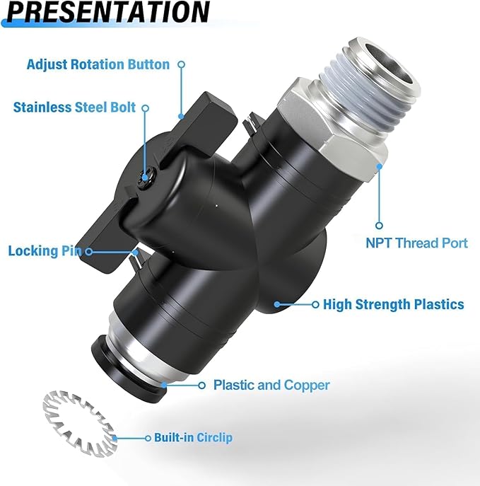 TAILONZ PNEUMATIC 5/32 Inch Tube OD x 1/4 Inch NPT Thread Ball Valve Air Flow Control Valve Push to Connect Fitting BVC-5/32-N2（Pack of 1）
