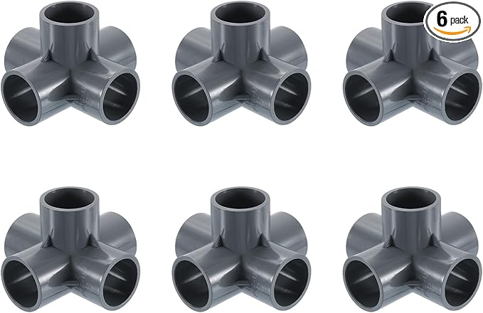 uxcell 1" PVC Fittings, 6 Pcs 5 Way Elbow Connector Elbow PVC Furniture Fittings Corner Fitting for Water Supplies PVC Furniture DIY Shelf Greenhouse Tent Connection, Grey