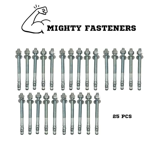 Zinc-Plated Steel Wedge Anchors, 3/4" X 8 1/2" - Heavy-Duty Mounting Bolts for Concrete - 25 Pack