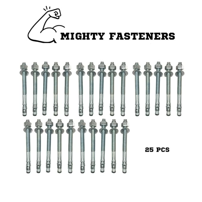 Zinc-Plated Steel Wedge Anchors, 1" X 6" - Heavy-Duty Mounting Bolts for Concrete - 25 Pack