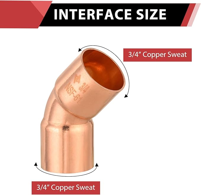 (Pack of 10) EFIELD 3/4" C X C Copper 45 Degree Elbow, LF Short Turn Copper Plumbing Fittings with Sweat Solder Connection (3/4"x3/4"),(COPPER060)