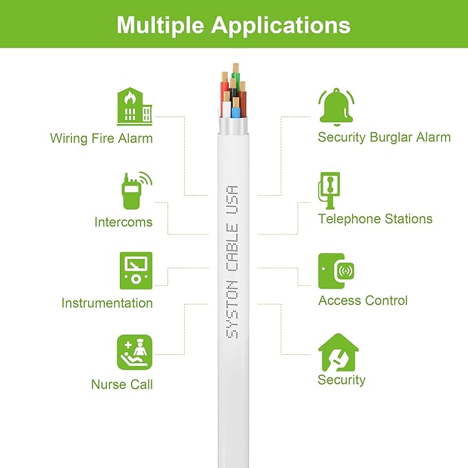 SYSTON 18/6 Fire Security Burglar Station Sound Alarm Control Cable Wire, Plenum-Rated CMP/CL3P Shielded 100% Copper Stranded UL/ETL,UV Resistant RoHS for Indoor/Outdoor Low Voltage Applications Use