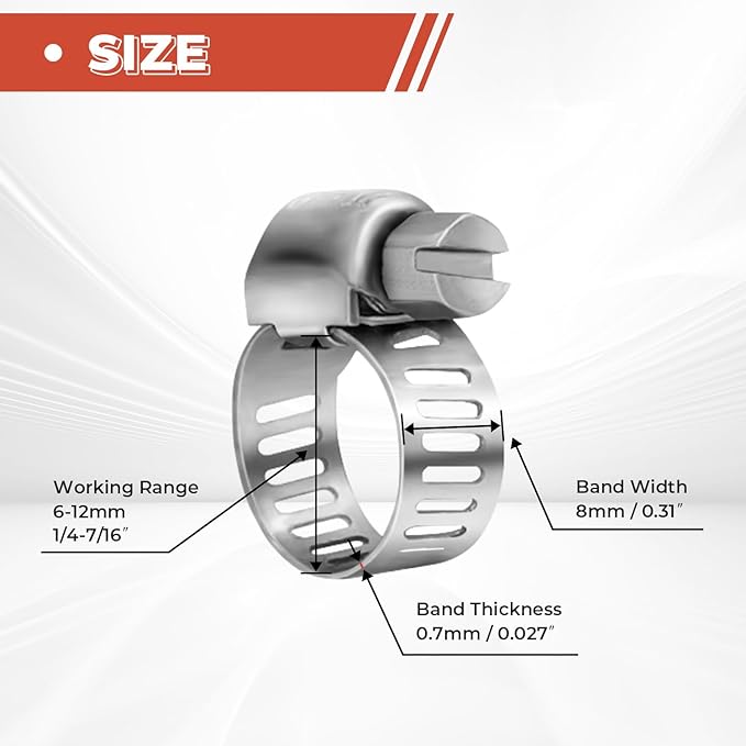 36 Pack 1/4'' - 7/16'' Worm Gear Hose Clamps, Adjustable Range 6-12mm 304 Stainless Steel Fuel Line Hose Clamps for Pipe, Plumbing, Automotive And Mechanical Application