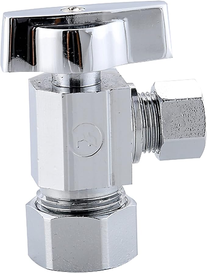 (2-Pack) Cyrret Angle Stop Shut off Valve 1/4 Quarter Turn 5/8" OD (1/2" Nominal) Compression Inlet X 3/8" OD Compression Outlet Chrome Plated Brass…