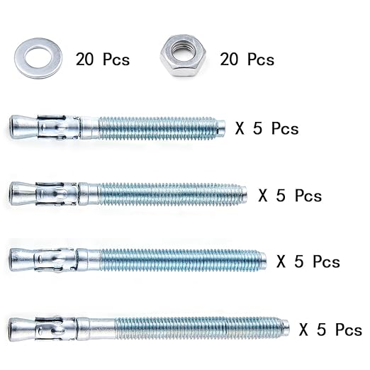 20 Pcs Zinc Plated M10 Wedge Anchors & Concrete Anchors Kit for Reinforcing Building Structures & Industrial Equipment Mounting