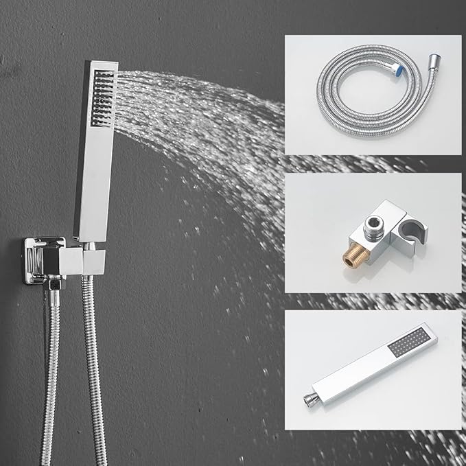 Polished Chrome Shower System 10 Inch Bathroom Luxury Rain Mixer Shower Combo Set Wall Mounted Rainfall Shower Head and Handheld System Shower Faucet Rough-in Valve Body and Trim Kit