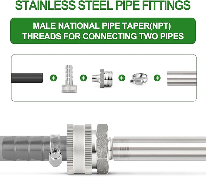 TAISHER 2PCS 304 Stainless Steel Garden Hose Adapter, 3/4" GHT Male x 3/8" NPT Male Garden Hose Connector with Washers