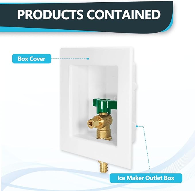 2-Pack Seelink Pre-Assembled Ice Maker Outlet Box, 1/2" PEX Crimp Inlet x 1/4" OD Compression Outlet, with Installed 1/4-Turn Ball Valve