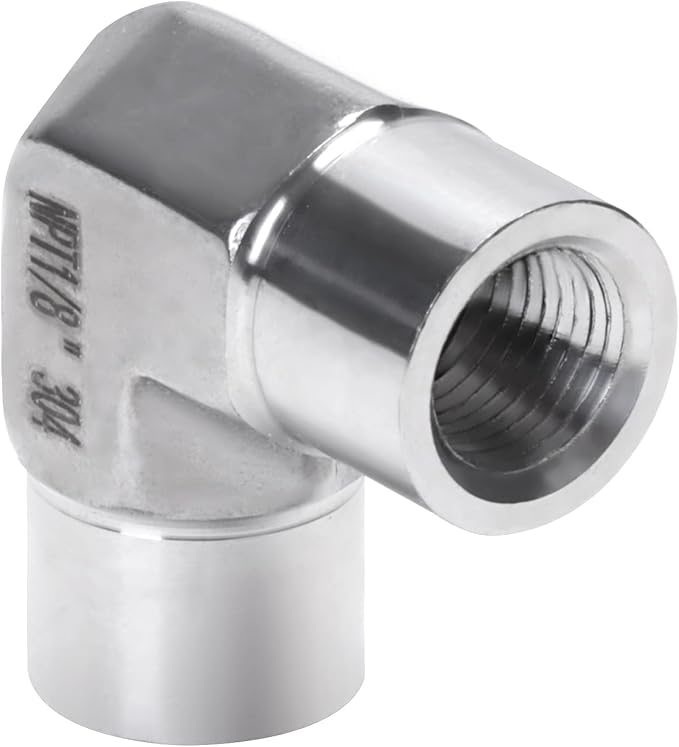 90 Degree Street Elbow - 1/8" NPT Female to 1/8" NPT Female Stainless Steel 304 Heavy Duty Forged Barstock Street Elbow Adapter Pipe Fitting (pack of 2)