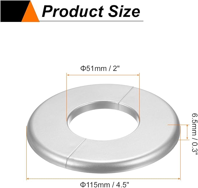 HARFINGTON 4pcs Wall Split Flange 51mm/2" Self-Adhesive Plumbing Cover Plates ABS Plastic Round Escutcheon Plate Buckle Design for Water Pipe Bathroom Kitchen Decoration, Silver Tone