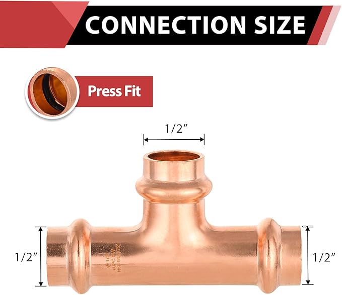 (Pack of 10) EFIELD 1/2" x 1/2" x 1/2" Copper Press Fit Equal Tee For Copper Tube Connection, Pro Pack, LBP Design,(COPPER068)