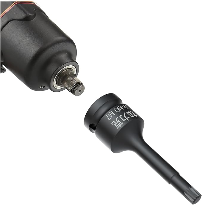 1/2-Inch Drive x M7(7mm） Impact XZN Triple Square Spline Bit Socket, Metric Lengthen Screwdriver Socket Adapter, 3-Inch Length, CR-MO Steel, One-Piece Construction, Black