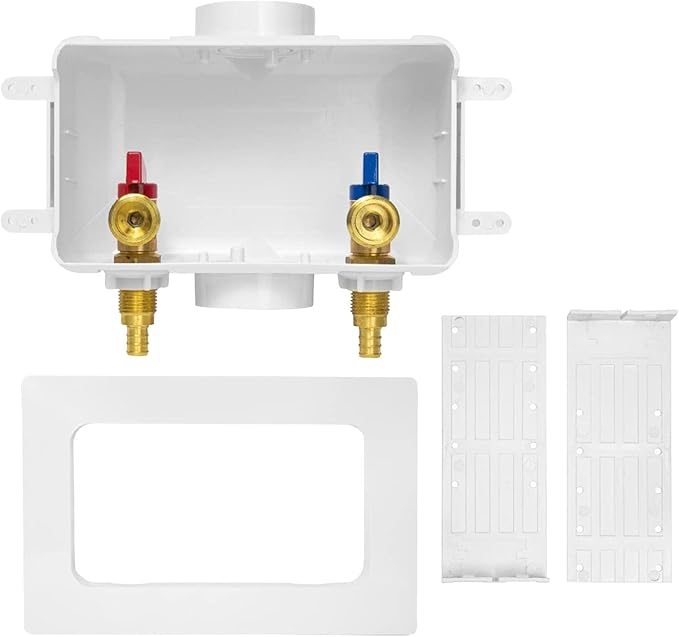 Washing Machine Connection Box, Center Drain, 1/2 Inch Pex Crimp Inlet x 3/4 Inch MHT Outlet, Laundry Washer Valve Box (Pack of 20)