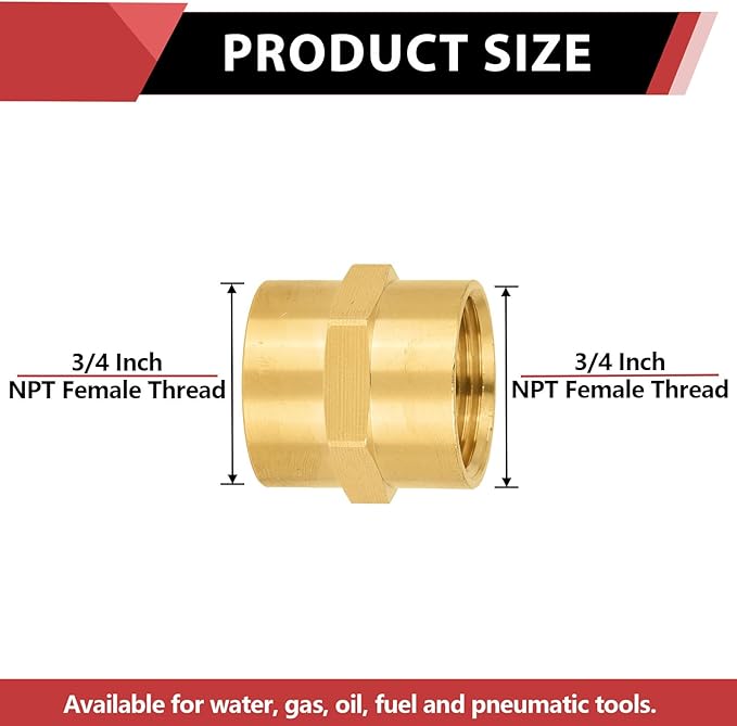 (Pack of 5) EFIELD 3/4" x 3/4" NPT Female Coupling, Soild Brass Hex Nipple Brass Pipe Fittings,(NPT077)