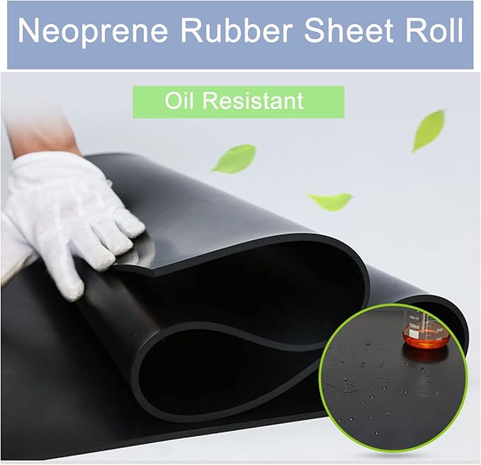 Nisorpa Neoprene Rubber Sheet Rolls, 3.3x6.6 ft 1/8'' Thick Solid Rubber Sheet Silicone Roll Insulated Roll Heatproof Oil Resistance for DIY Gasket/Material Sealing/Garage Floor Mat