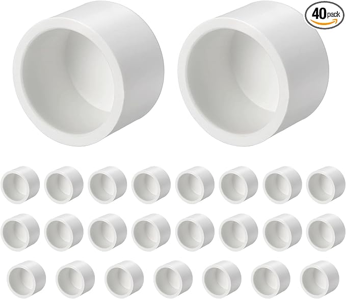 40 Pcs 3/4" PVC External End Cap Fitting, SCH40 Furniture Grade PVC Pipe Plug Adapter, Pipe Cover Fittings for DIY Project, Irrigation System, Plumbing Framework, Garden Structures