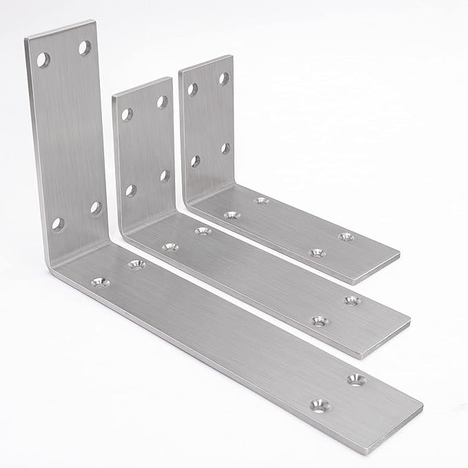 YUMORE Shelf Bracket Heavy Duty 6x4x2 in, 1/5IN Extra Thick Solid L Brackets Stainless Steel Countertop Bar Top Support Brackets Wall Mounted, Includes Hardware, 2 Pack