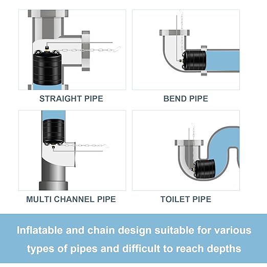 2 Inch Inflatable Pipe Plug Sewer Test Plug, Inflatable Balloon Rubber Plug for Water Pressure Testing, Water Flow Blocking, and Pipe Leak Inspection, with 39.37" Hose and Chain