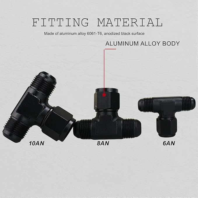 8AN Male Tee Fitting Adaptor with AN8 Female Swivel on Side Black